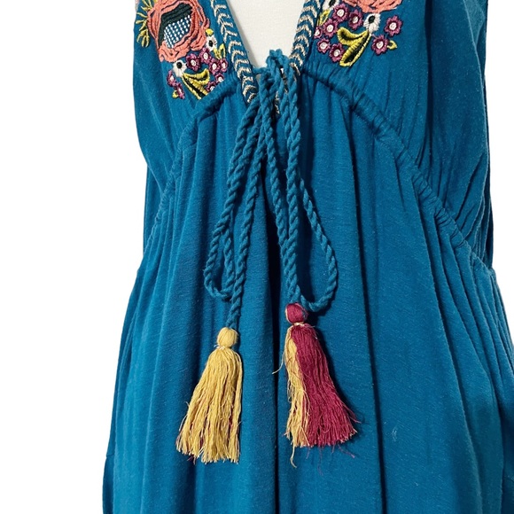 Free People Turquoise Lovers Cove Floral‎ Embroidered Mini Dress - Picture 7 of 12